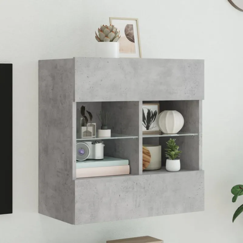 Sieninė TV spintelė su LED lemputėmis, betono, 58,5x30x60,5cm