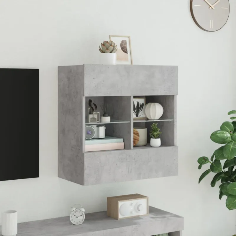Sieninė TV spintelė su LED lemputėmis, betono, 58,5x30x60,5cm