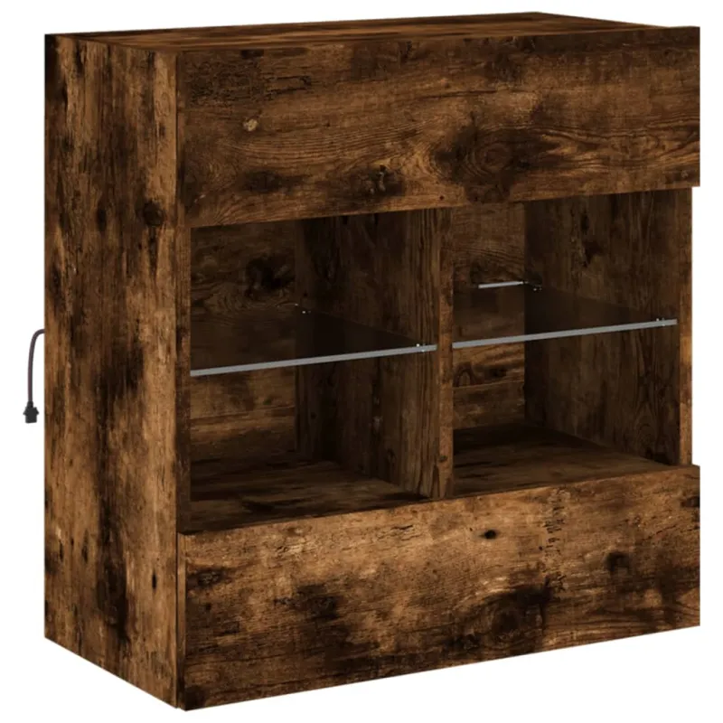 Sieninė TV spintelė su LED lemputėmis, dūminė, 58,5x30x60,5cm