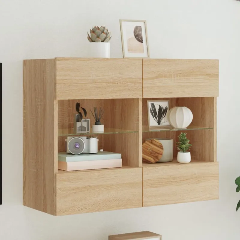 Sieninė TV spintelė su LED lemputėmis, ąžuolo, 78,5x30x60,5cm