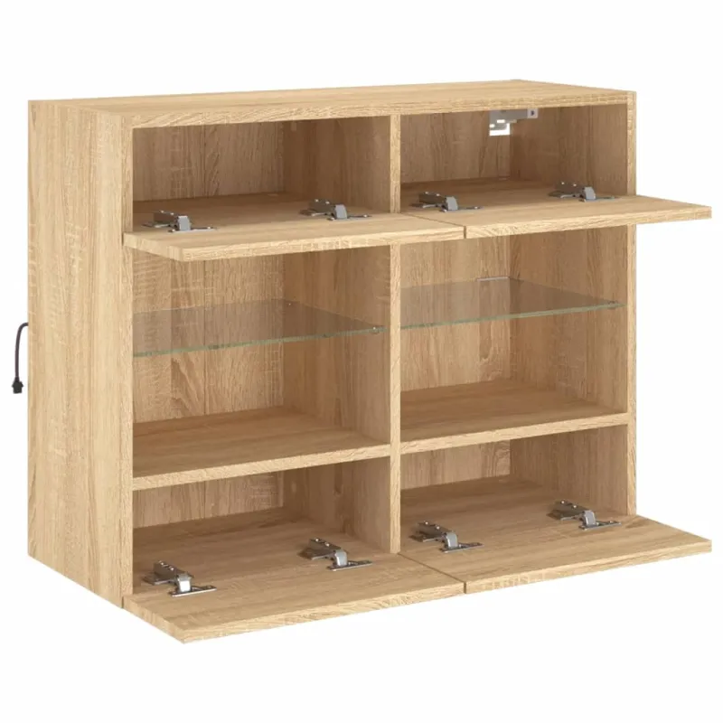 Sieninė TV spintelė su LED lemputėmis, ąžuolo, 78,5x30x60,5cm