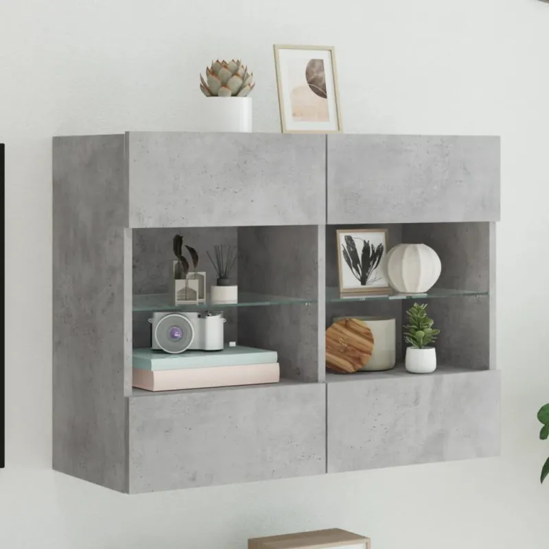 Sieninė TV spintelė su LED lemputėmis, betono, 78,5x30x60,5cm