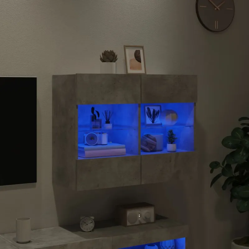 Sieninė TV spintelė su LED lemputėmis, betono, 78,5x30x60,5cm