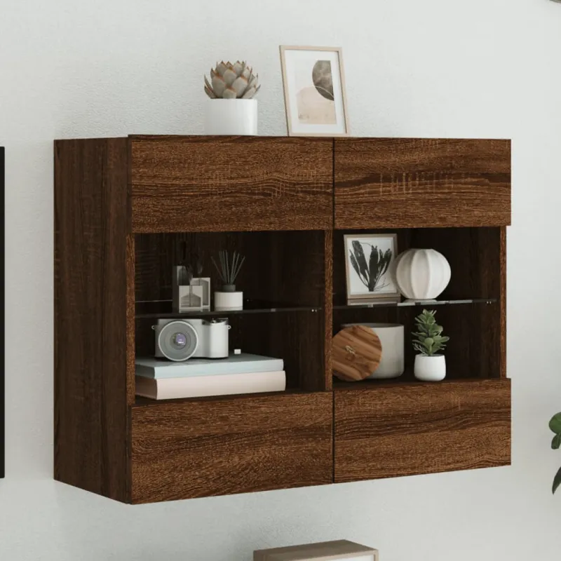 Sieninė TV spintelė su LED lemputėmis, ruda, 78,5x30x60,5cm