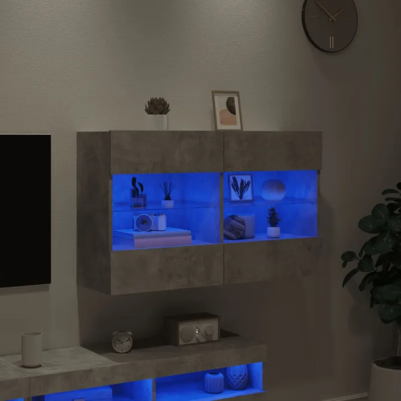 Sieninė TV spintelė su LED lemputėmis, betono, 98,5x30x60,5cm