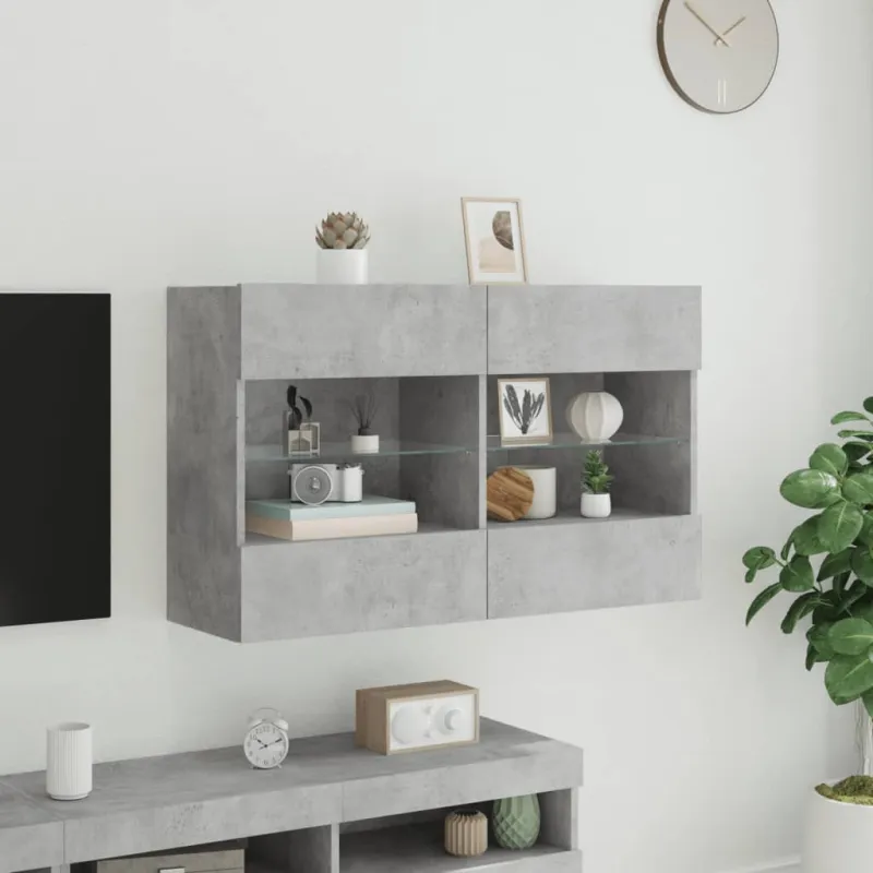 Sieninė TV spintelė su LED lemputėmis, betono, 98,5x30x60,5cm