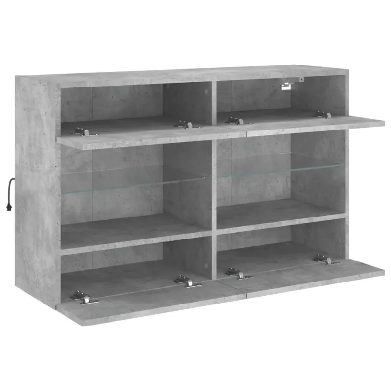 Sieninė TV spintelė su LED lemputėmis, betono, 98,5x30x60,5cm