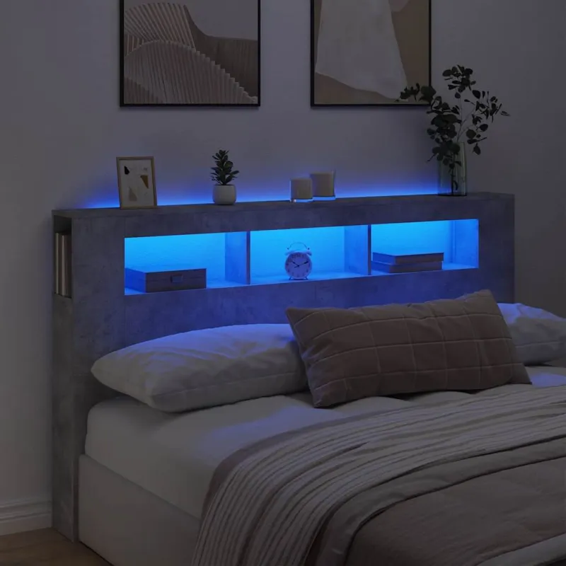 LED galvūgalis, betono, 180x18,5x103,5cm, apdirbta mediena