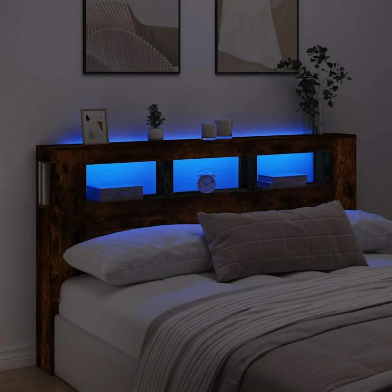 LED galvūgalis, dūminio ąžuolo, 180x18,5x103,5cm, mediena