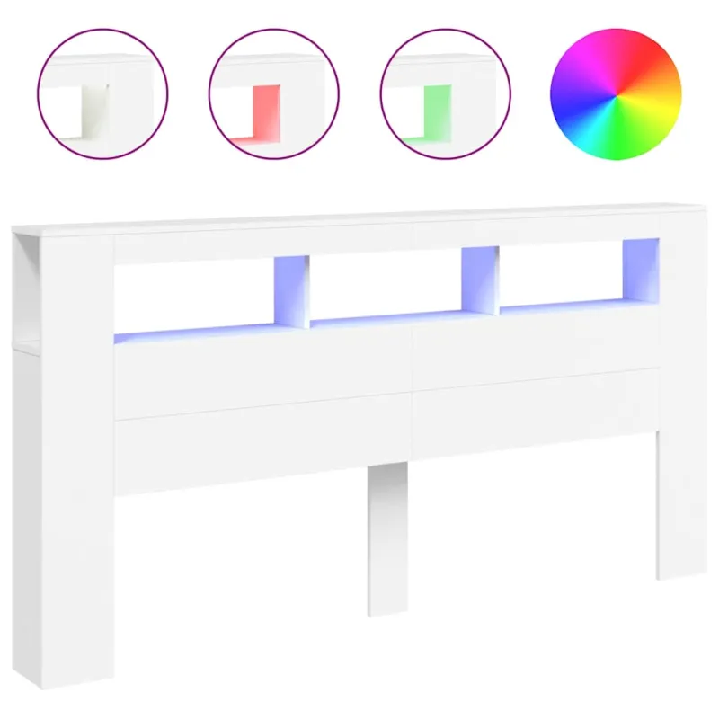 LED galvūgalis, baltas, 200x18,5x103,5cm, apdirbta mediena