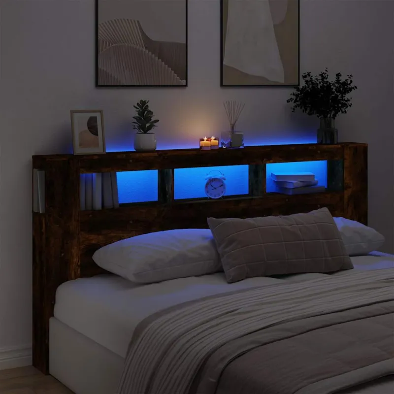 LED galvūgalis, dūminio ąžuolo, 200x18,5x103,5cm, mediena