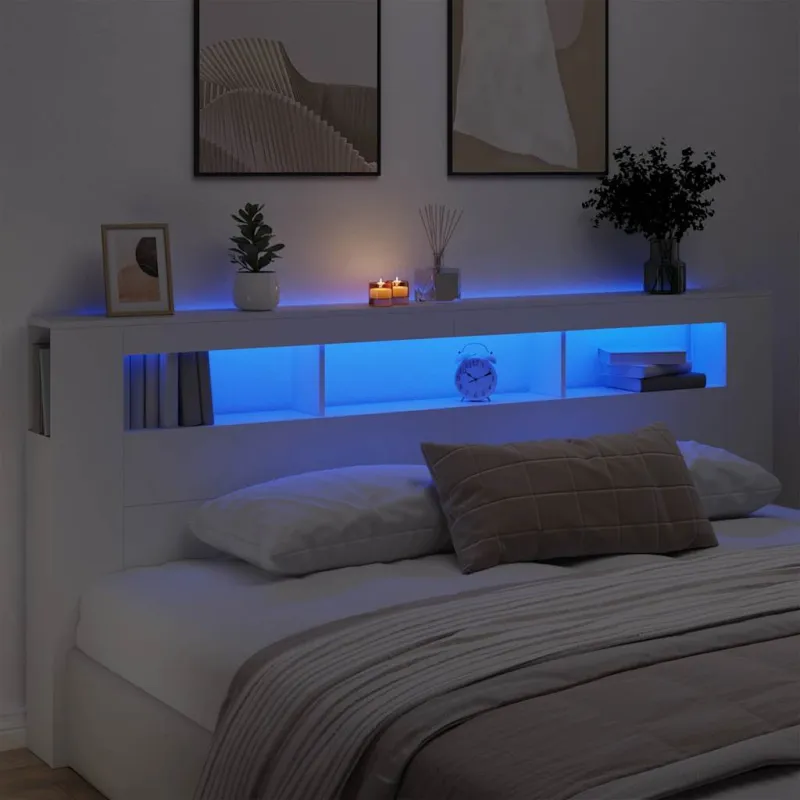 LED galvūgalis, baltas, 220x18,5x103,5cm, apdirbta mediena