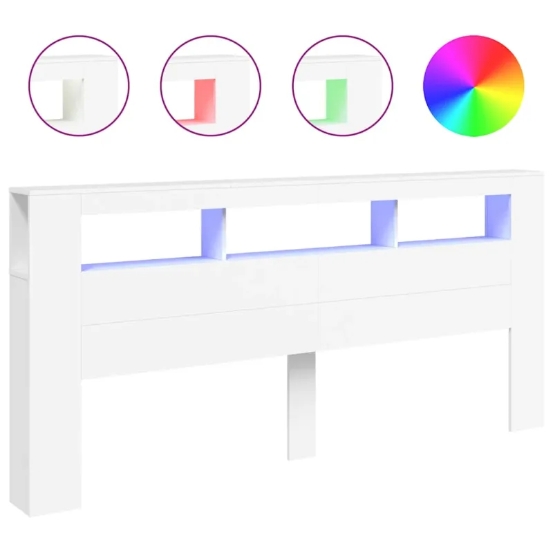LED galvūgalis, baltas, 220x18,5x103,5cm, apdirbta mediena
