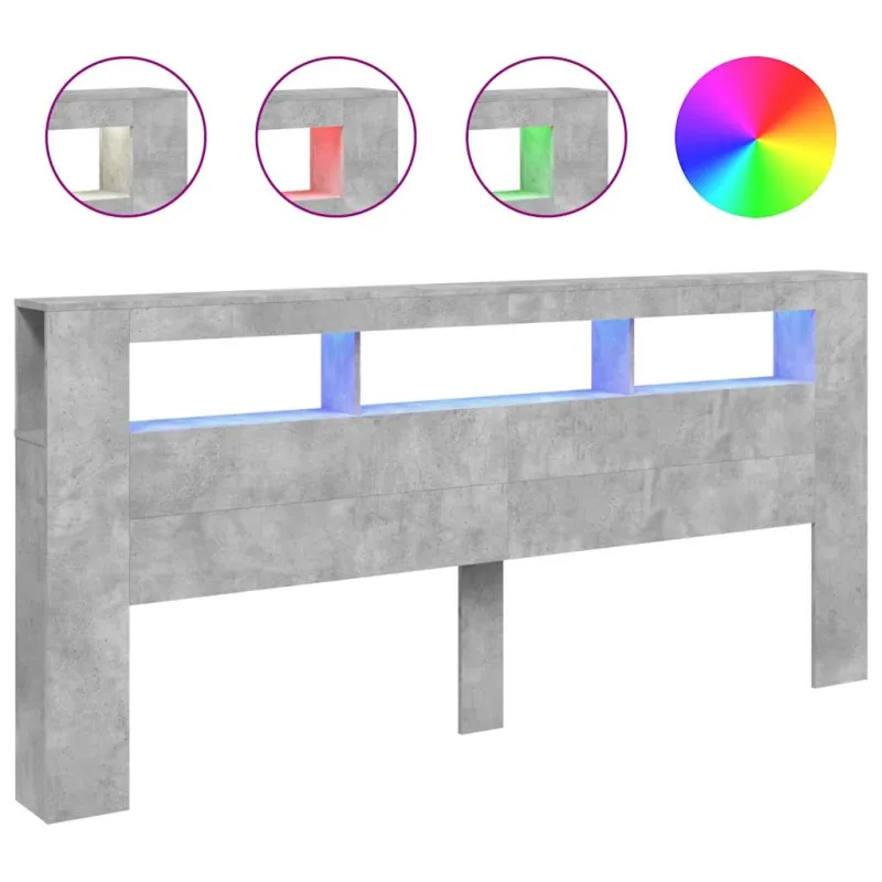 LED galvūgalis, betono, 220x18,5x103,5cm, apdirbta mediena