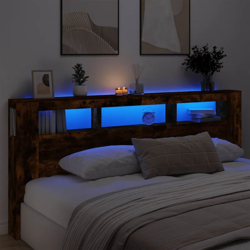 LED galvūgalis, dūminio ąžuolo, 220x18,5x103,5cm, mediena