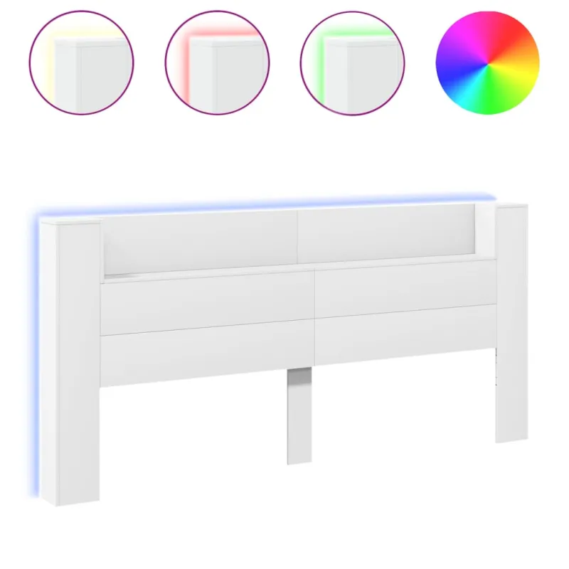 Galvūgalis-spintelė su LED, baltos spalvos, 220x16,5x103,5cm