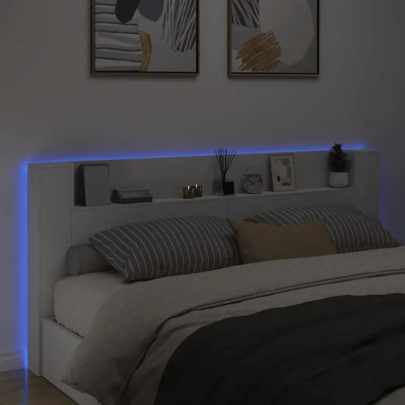 Galvūgalis-spintelė su LED, baltos spalvos, 220x16,5x103,5cm