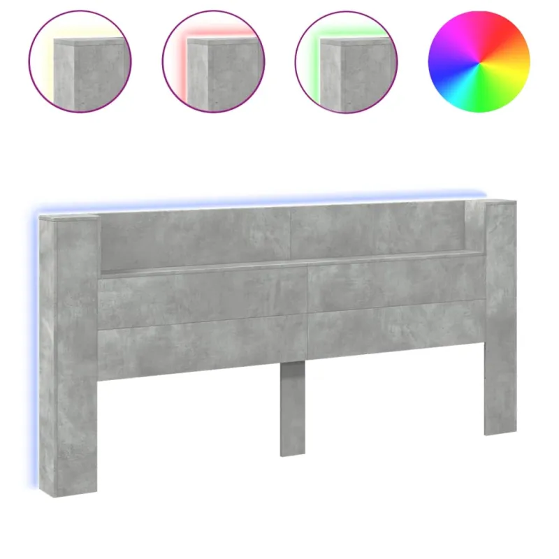 Galvūgalis-spintelė su LED, betono pilkas, 220x16,5x103,5cm