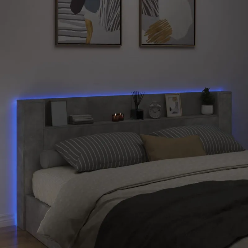Galvūgalis-spintelė su LED, betono pilkas, 220x16,5x103,5cm