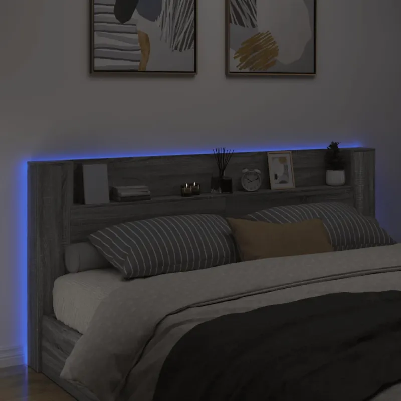 Galvūgalis-spintelė su LED, pilkas ąžuolo, 220x16,5x103,5cm