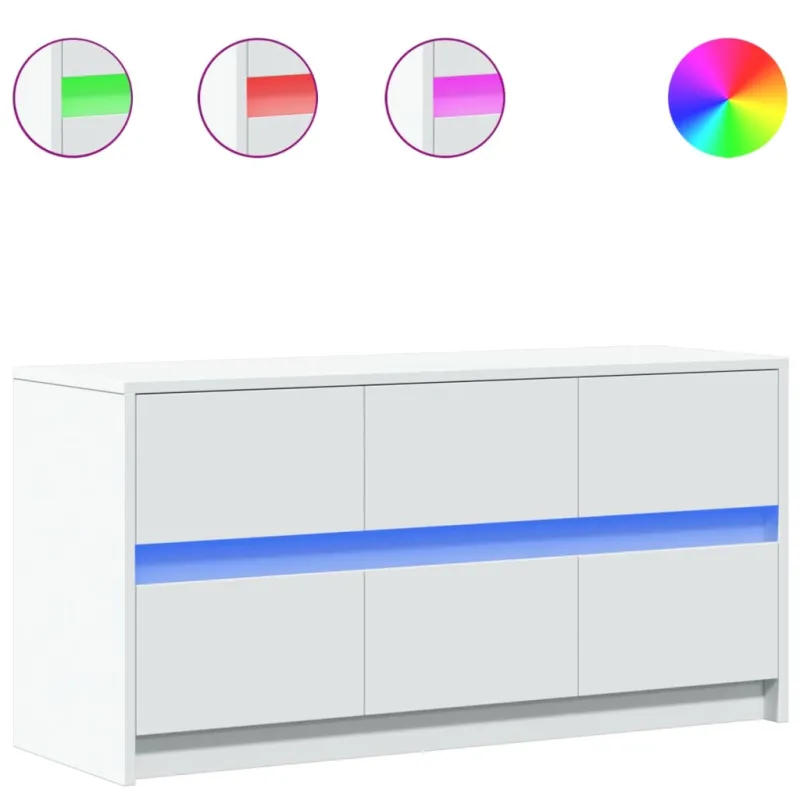 Televizoriaus spintelė su LED, balta, 100x34x50cm, mediena