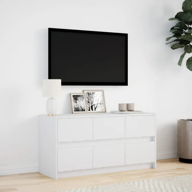Televizoriaus spintelė su LED, balta, 100x34x50cm, mediena