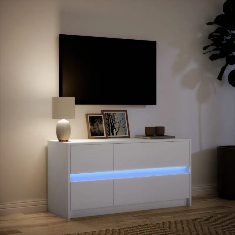 Televizoriaus spintelė su LED, balta, 100x34x50cm, mediena