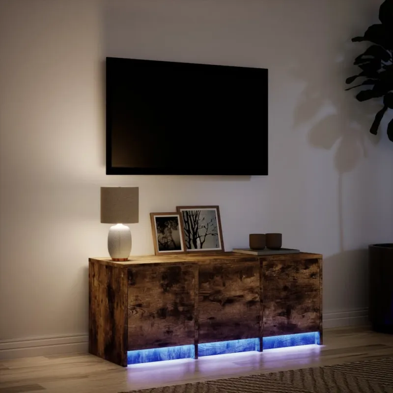 Televizoriaus spintelė su LED, dūminė, 97x34x40cm, mediena
