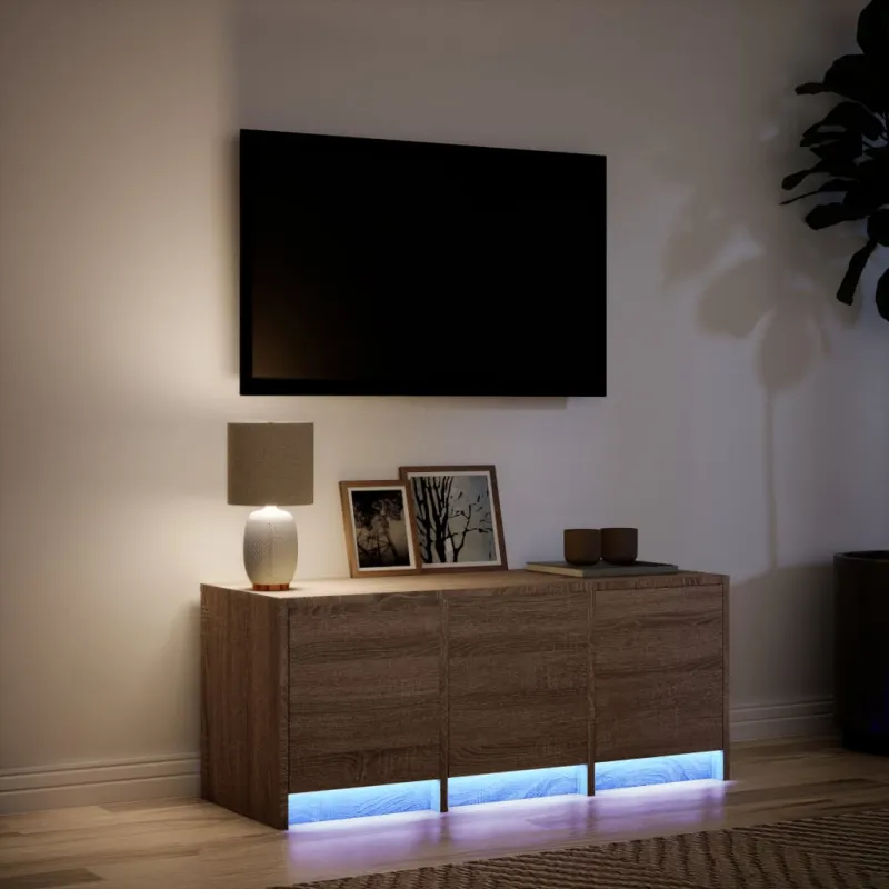 Televizoriaus spintelė su LED, ruda ąžuolo, 97x34x40cm, mediena