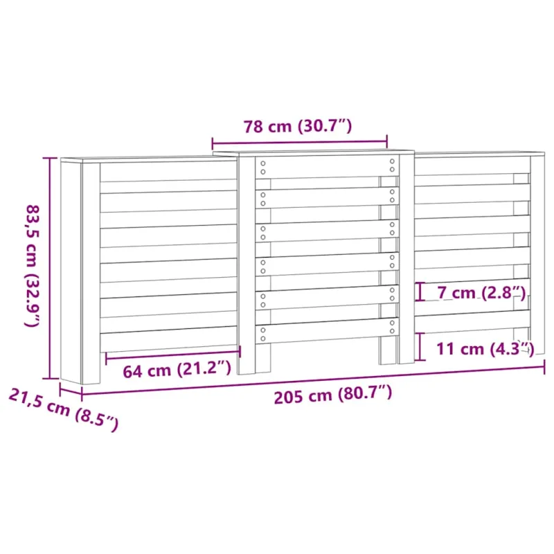 Radiatoriaus uždangalas, betono, 205x21,5x83,5cm, mediena