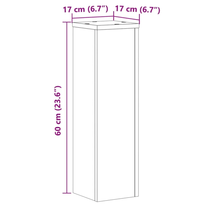 Stovai augalams, 2vnt., sendintos medienos, 17x17x60cm, mediena