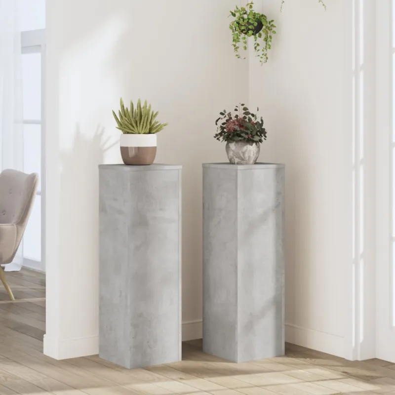 Stovai augalams, 2vnt., betono, 25x25x80cm, apdirbta mediena