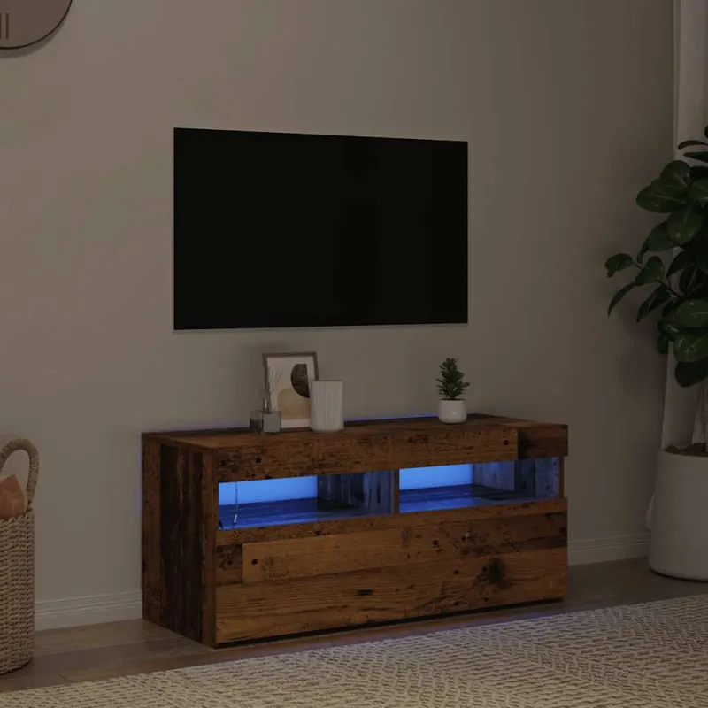 Televizoriaus spintelė su LED, medienos, 90x35x40cm, mediena