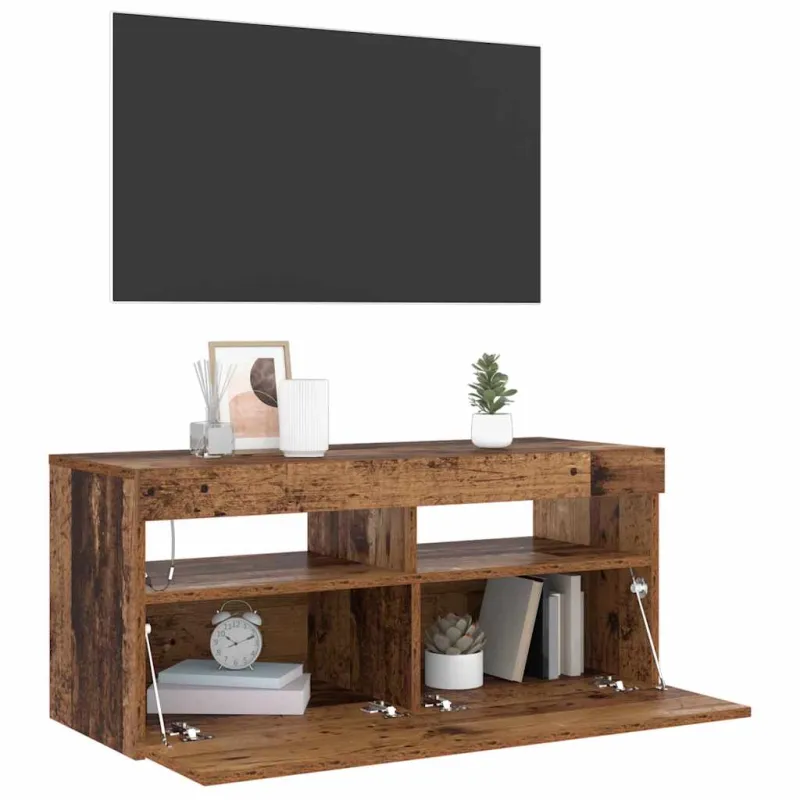 Televizoriaus spintelė su LED, medienos, 90x35x40cm, mediena