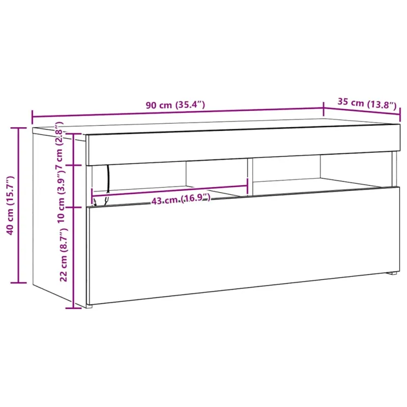 Televizoriaus spintelė su LED, artisano, 90x35x40cm, mediena