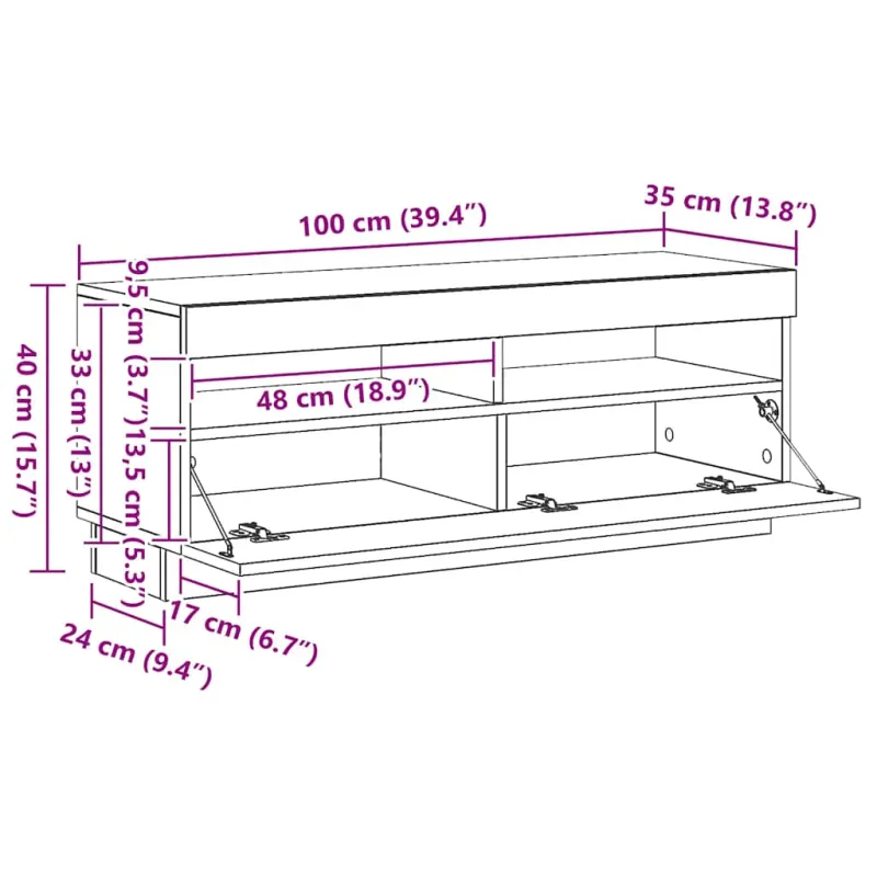 Televizoriaus spintelė su LED, artisano, 100x35x40cm, mediena