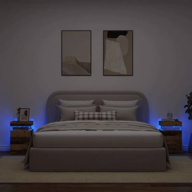 Naktinės spintelės su LED, 2vnt., medienos, 35x39x55cm, mediena