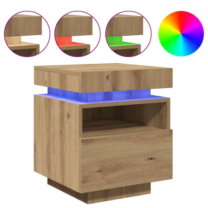 Naktinė spintelė su LED lemputėmis, artisano, 40x39x48,5cm