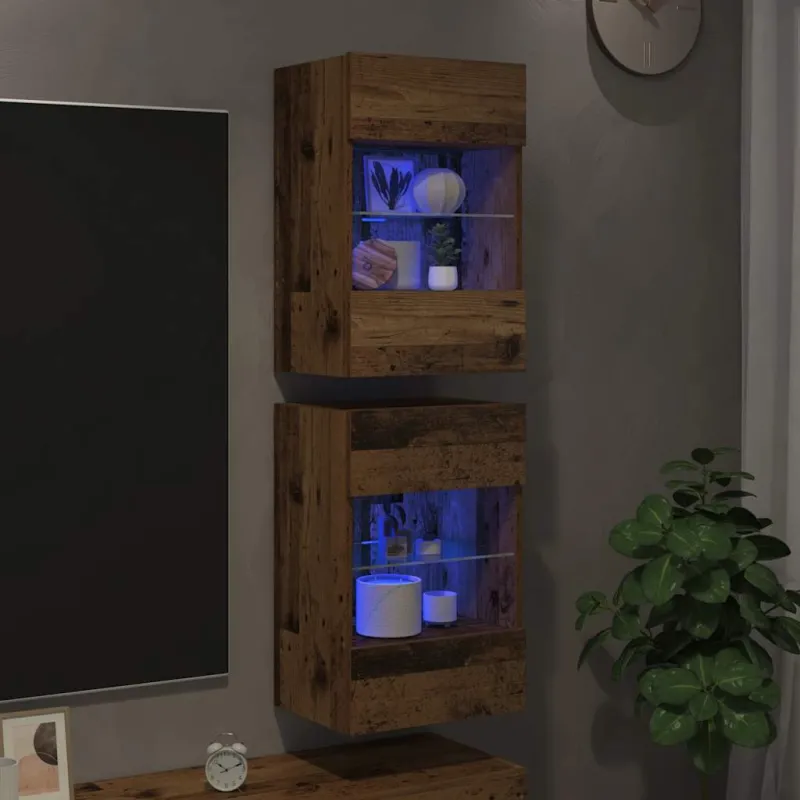 Sieninės spintelės su LED apšvietimu televizoriui 2 vnt, 40x30x60,5 cm