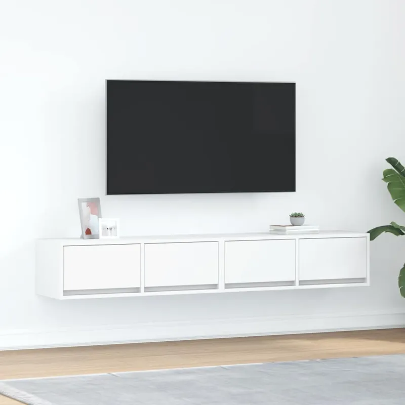 Televizoriaus spintelės, 2vnt., baltos, 80x31x25,5 cm, mediena