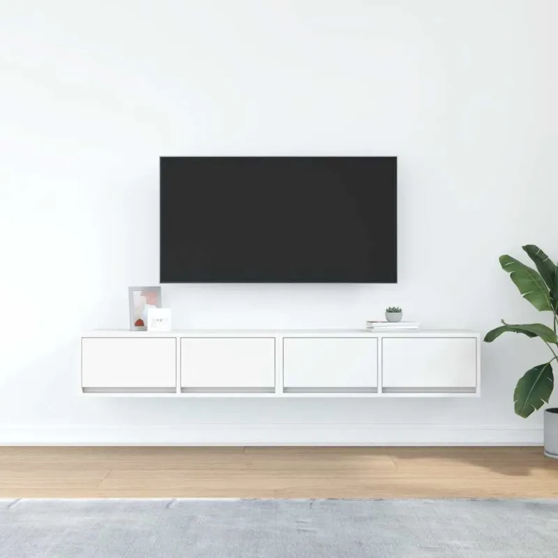 Televizoriaus spintelės, 2vnt., baltos, 80x31x25,5 cm, mediena