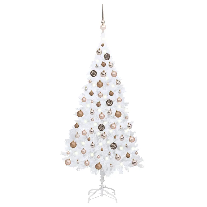 Dirbtinė Kalėdų eglutė su žaisliukais, balta, 120cm, PVC