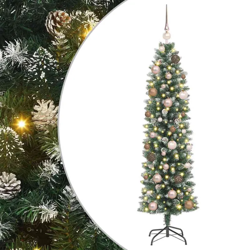 Dirbtinis lieknas Kalėdų medis su 150 LED Žalia ir balta 150 cm
