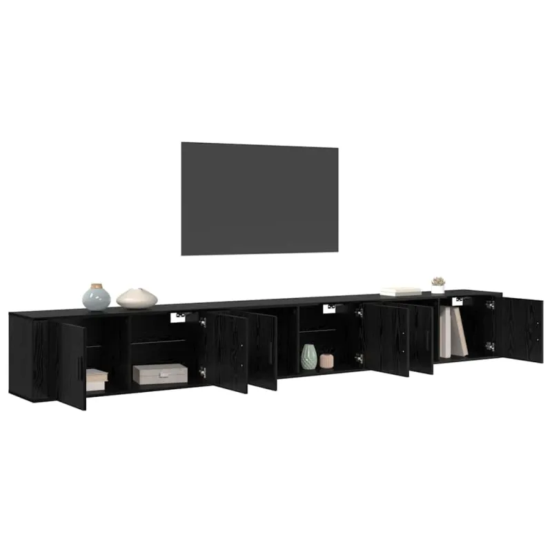 Sieninio televizoriaus kabineto komplektas 3 pcs Juodas ąžuolas