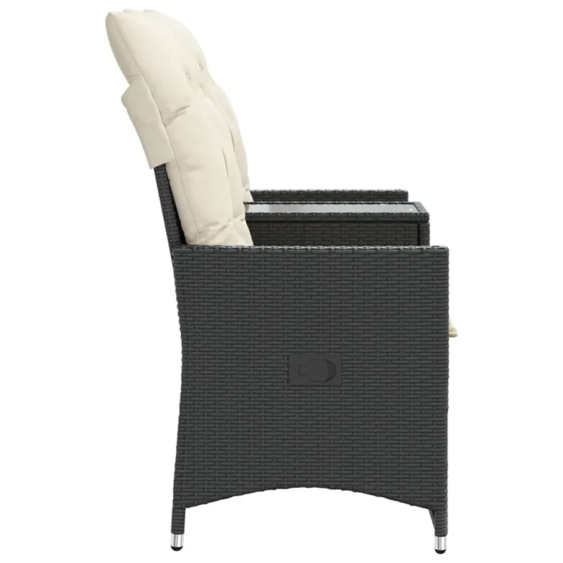 Atlošiama dvivietė sodo sofa su staliuku, juoda, poliratanas