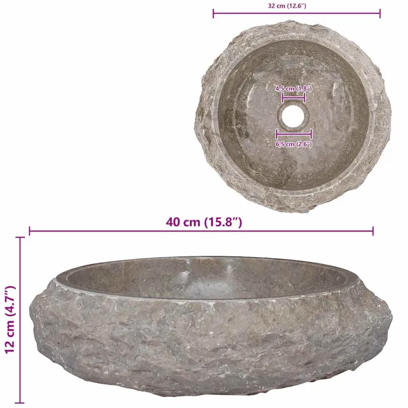 Praustuvas, pilkos spalvos, skersmuo 40x12cm, marmuras