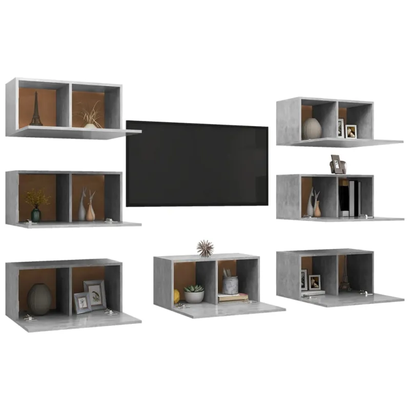 Televizoriaus spintelės, 7vnt., pilkos, 30,5x30x60cm, MDP