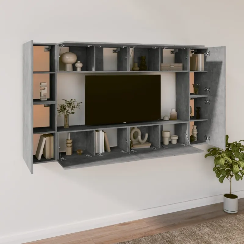 TV spintelių komplektas, 8 dalių, betono pilkas, mediena