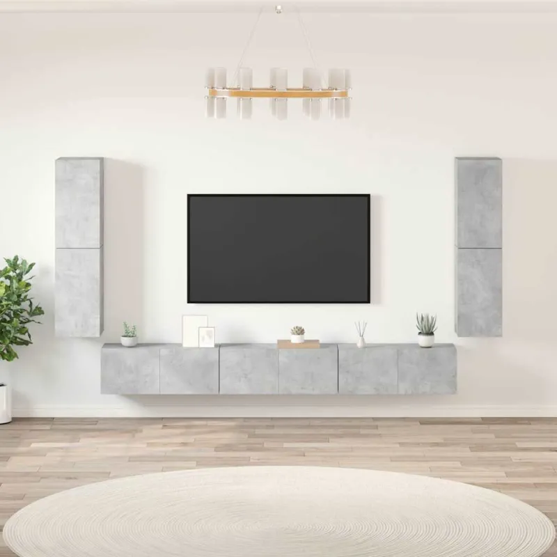 TV spintelių komplektas, 7 dalių, betono pilkas, mediena