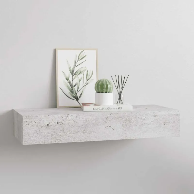 Sieninė lentyna su stalčiumi, betono pilka, 60x23,5x10cm, MDF